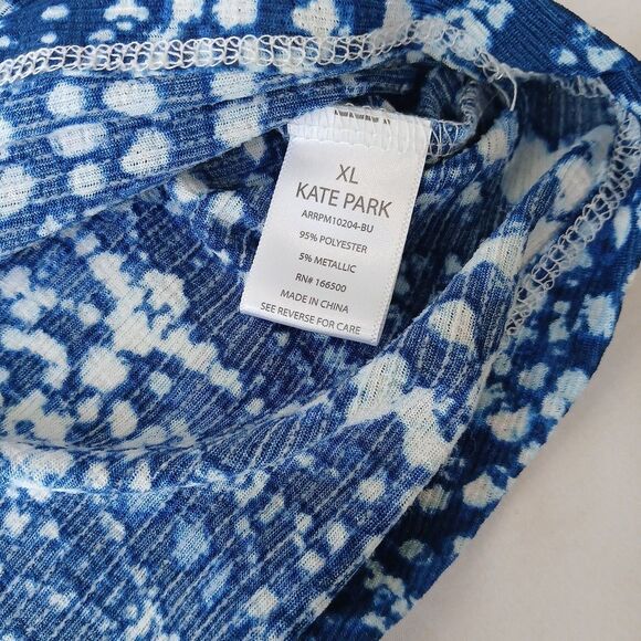 Kate Park Women's Size XL Blue White Blouse Top 3/4 Sleeve Lightweight Packable - Picture 5 of 8